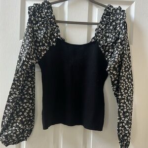 Anthropologie Long-sleeved Blouse w/ Scoop Neck, Sweater Bodice, Balloon Sleeves